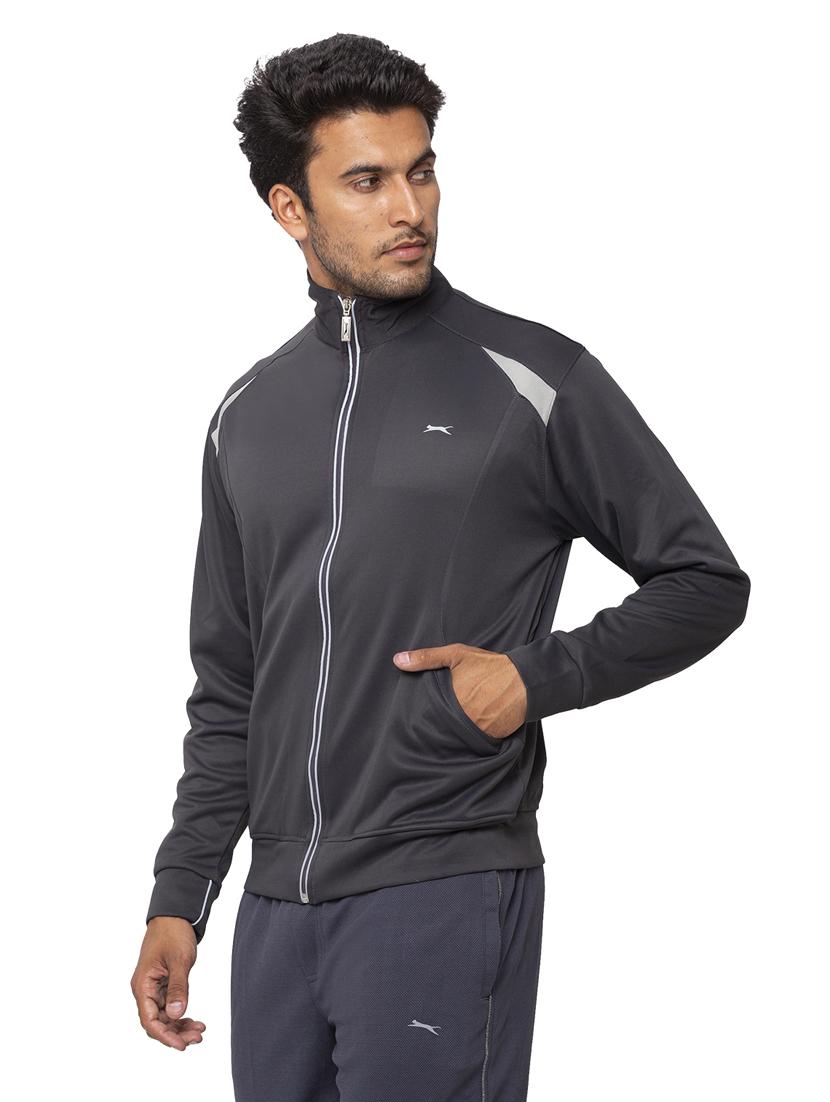 grey solid casual jacket - 18349272 -  Standard Image - 1