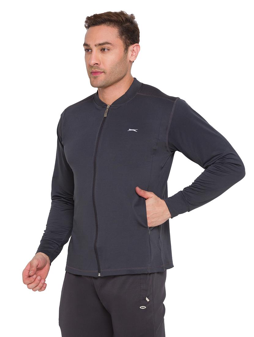 grey solid casual jacket - 18349275 - Standard Image - 1