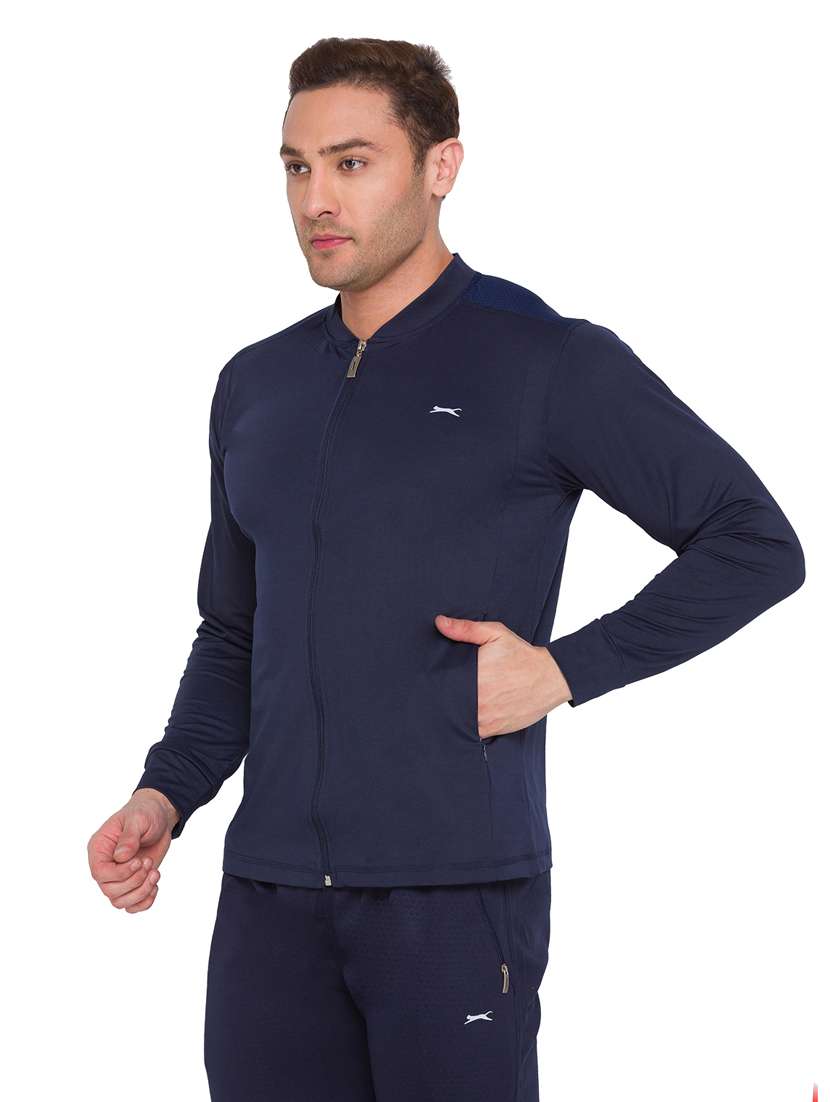 navy blue solid casual jacket - 18349276 - Standard Image - 1