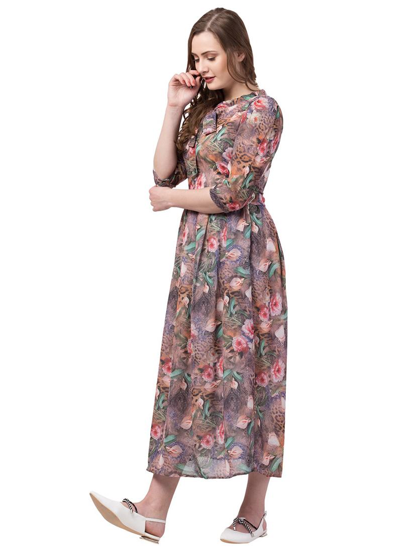 tie up neck printed fit & flare dress - 18349283 - Standard Image - 1