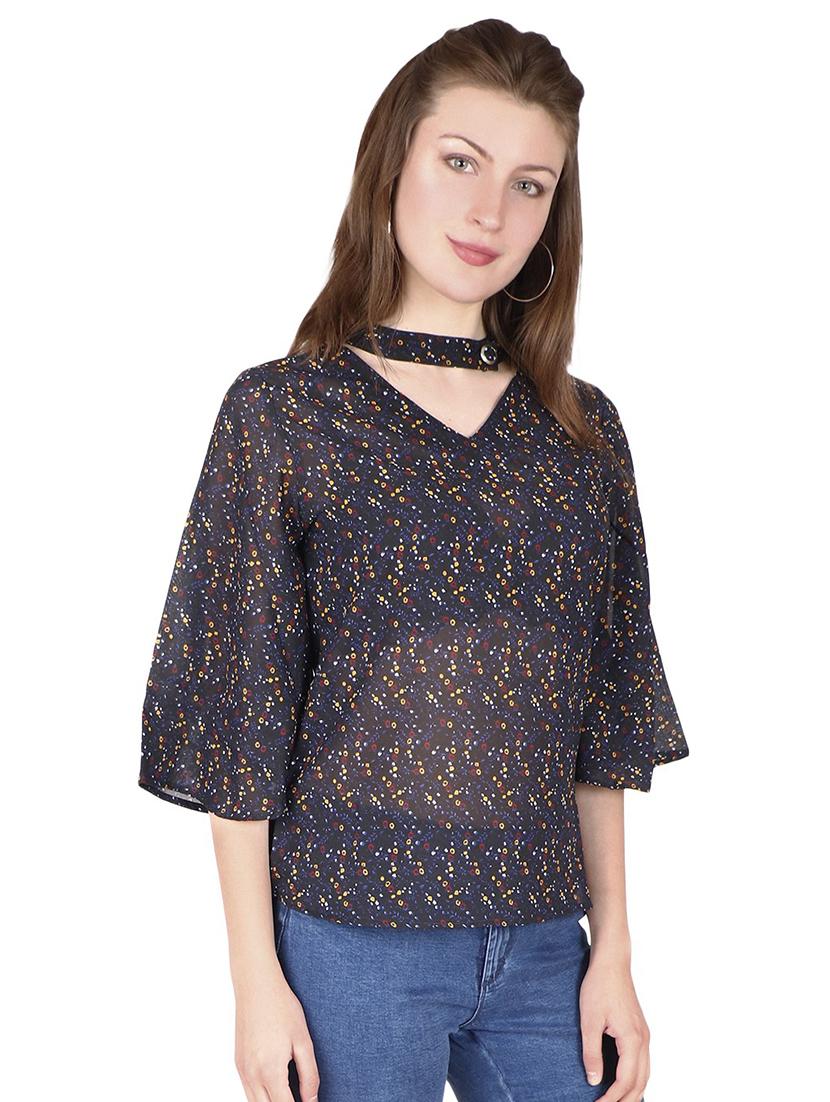 choker neck printed top - 18349311 - Standard Image - 1