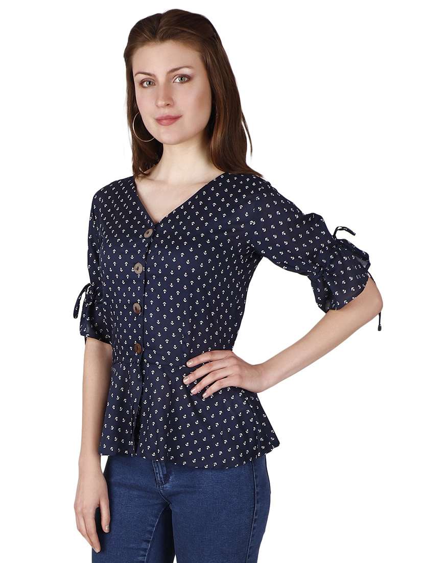 v neck printed top - 18349334 -  Standard Image - 1
