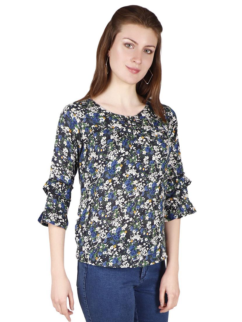 round neck floral print top - 18349338 - Standard Image - 1