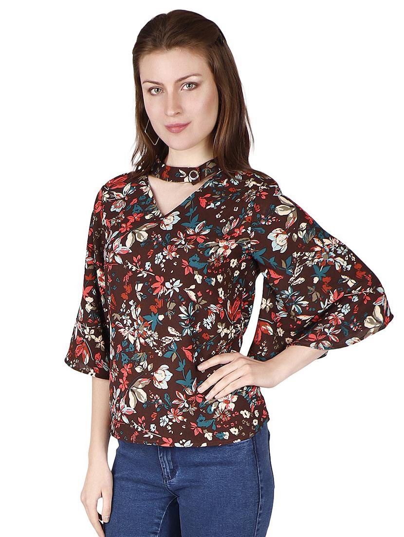 choker neck printed top - 18349342 - Standard Image - 1