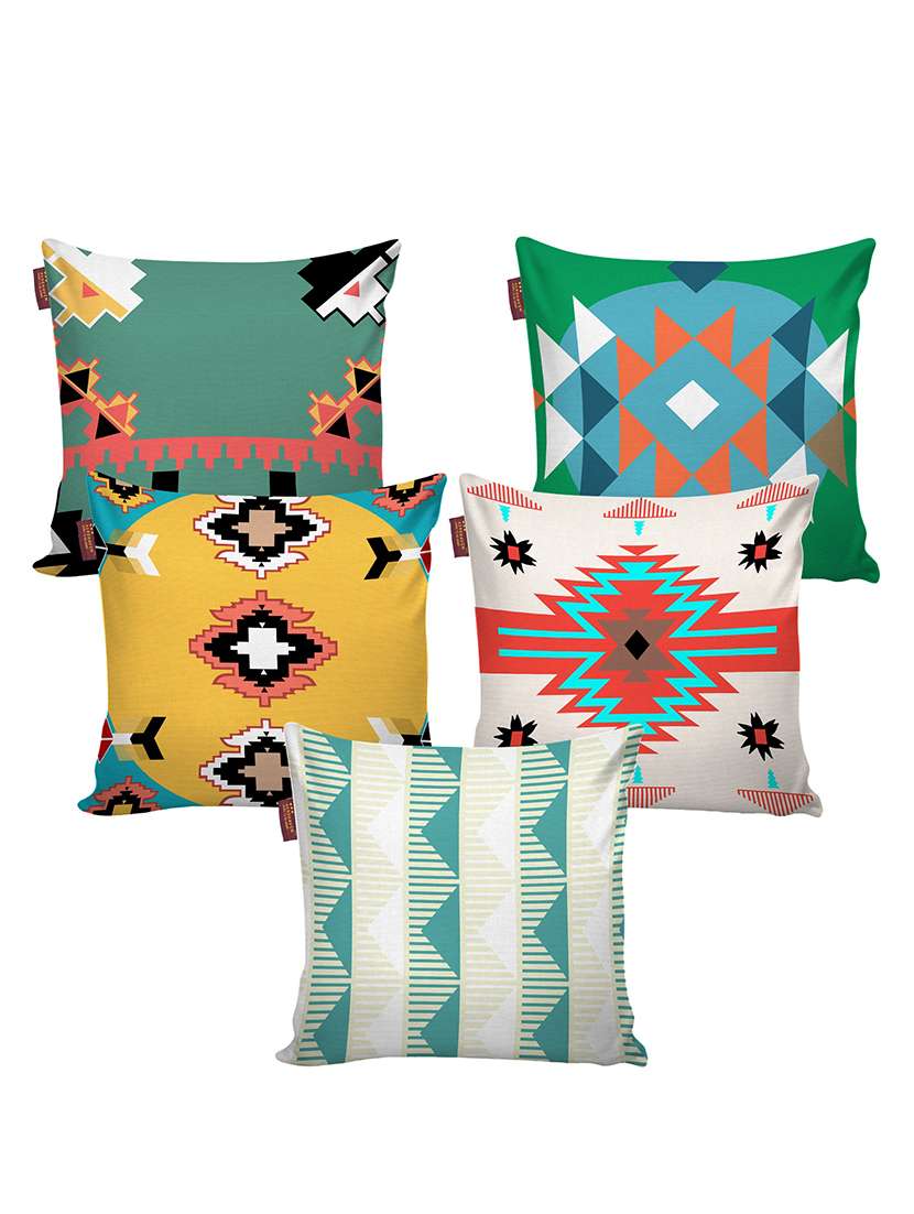 aerohaven set of 5 designer decorative throw pillow/cushion covers - cc146 - (18 inch x 18 inch, multicolour)