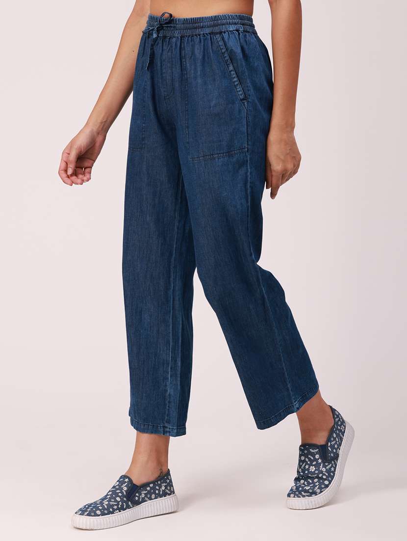 mid rise solid wide leg trouser - 18351322 -  Standard Image - 1