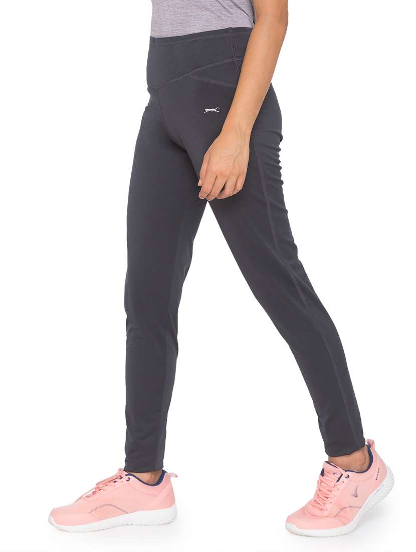 grey solid spandex track pant - 18351553 - Standard Image - 1