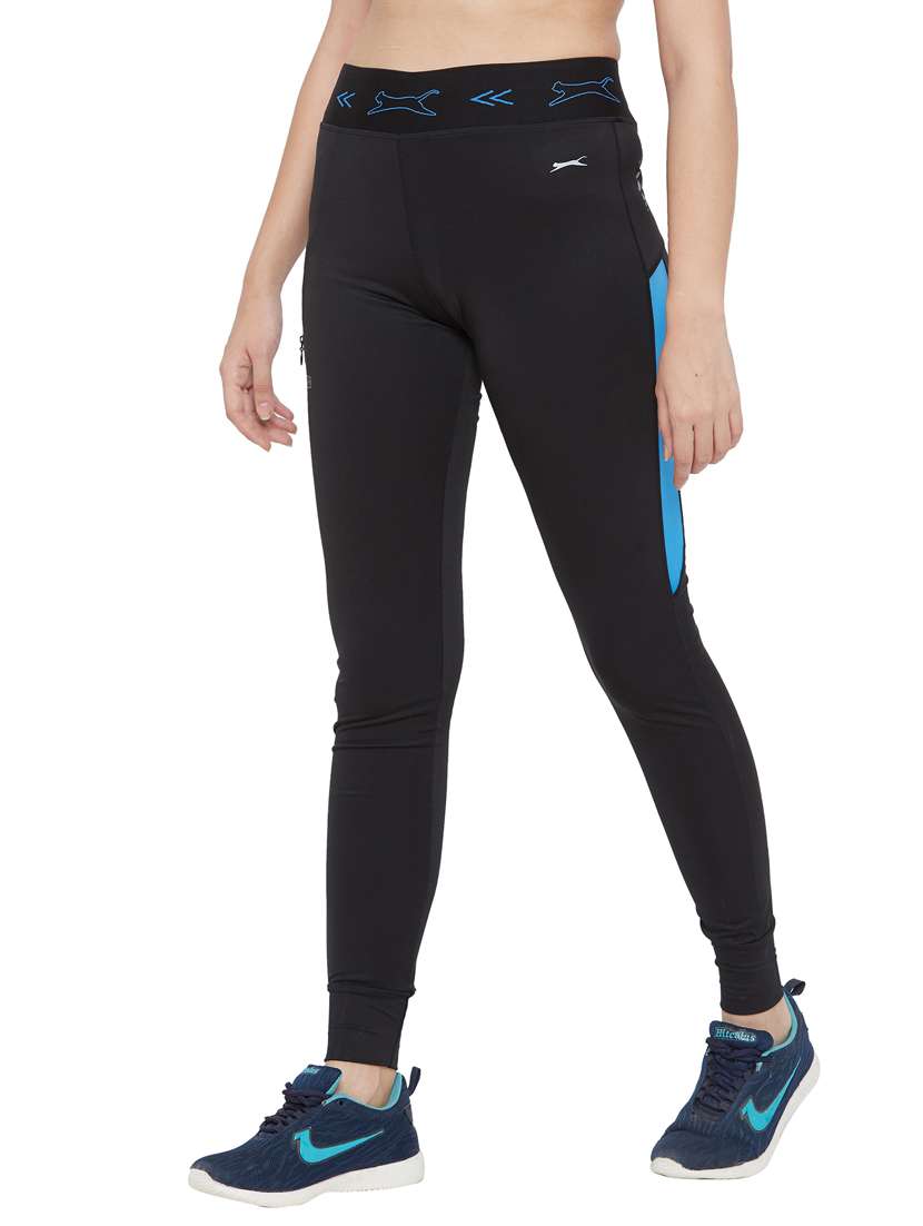 black solid spandex track pant - 18351560 - Standard Image - 1