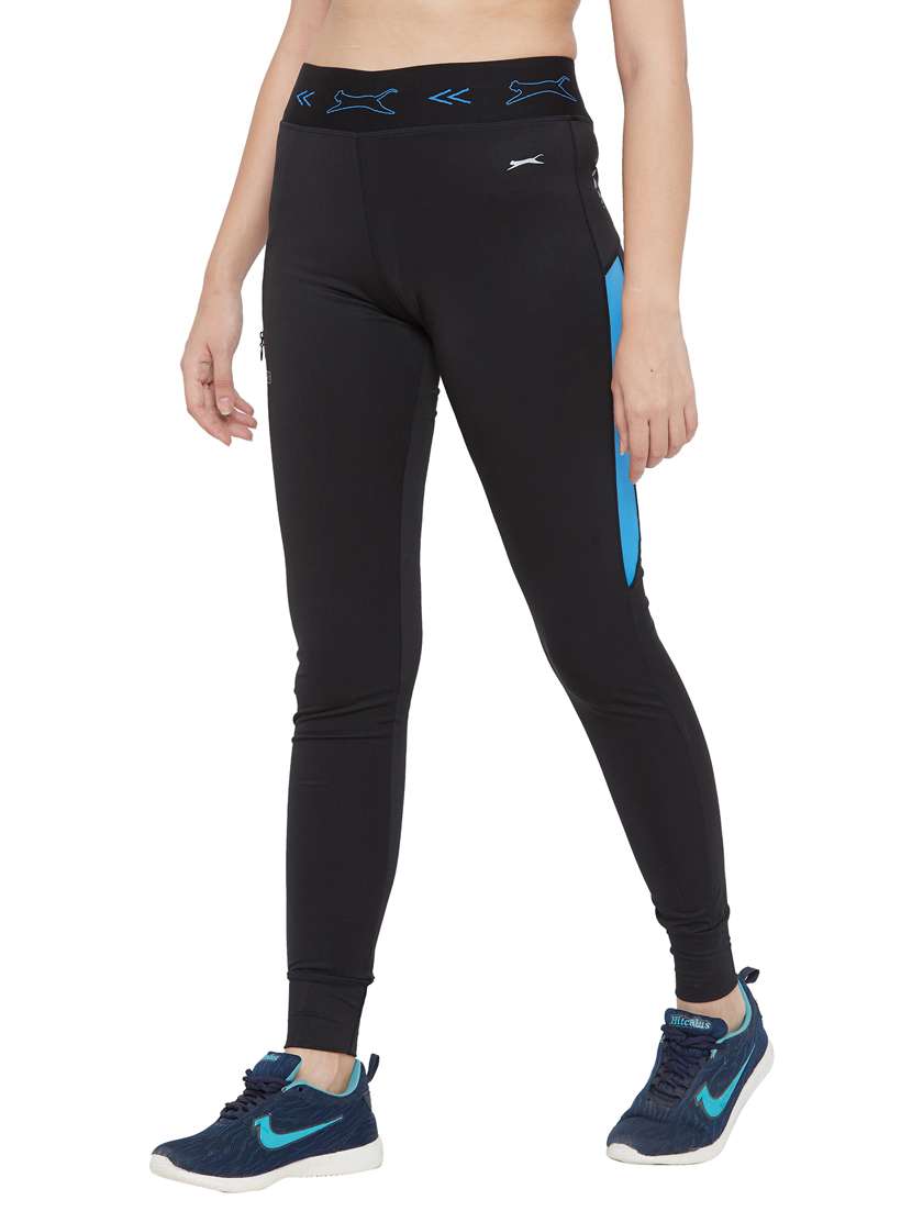 black solid spandex track pant - 18351561 -  Standard Image - 1