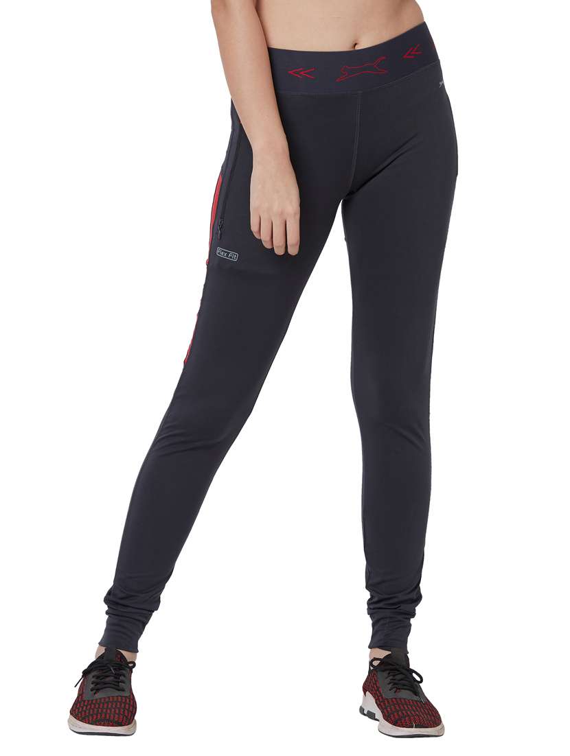 navy blue solid spandex track pant