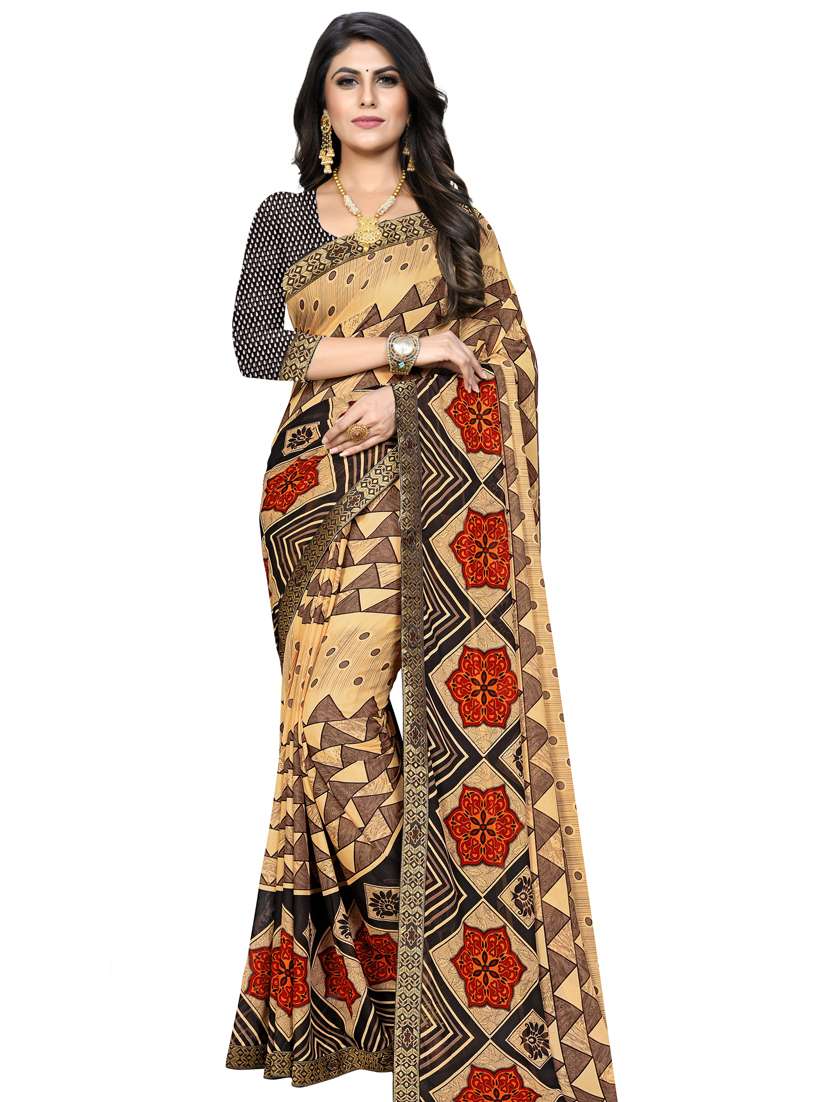 cream georgette printed saree