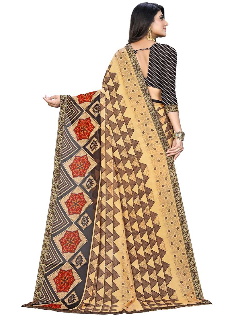 cream georgette printed saree - 18351666 -  Standard Image - 1