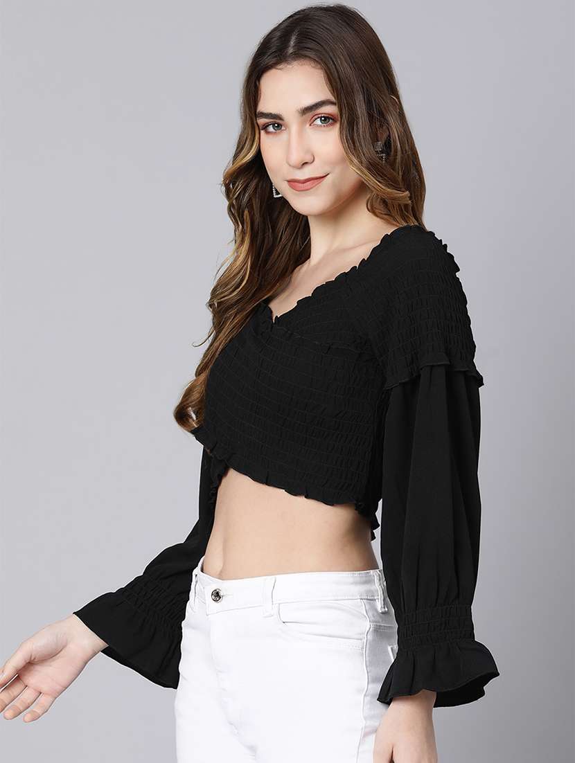 long sleeved smocked crop top - 18354434 - Standard Image - 1