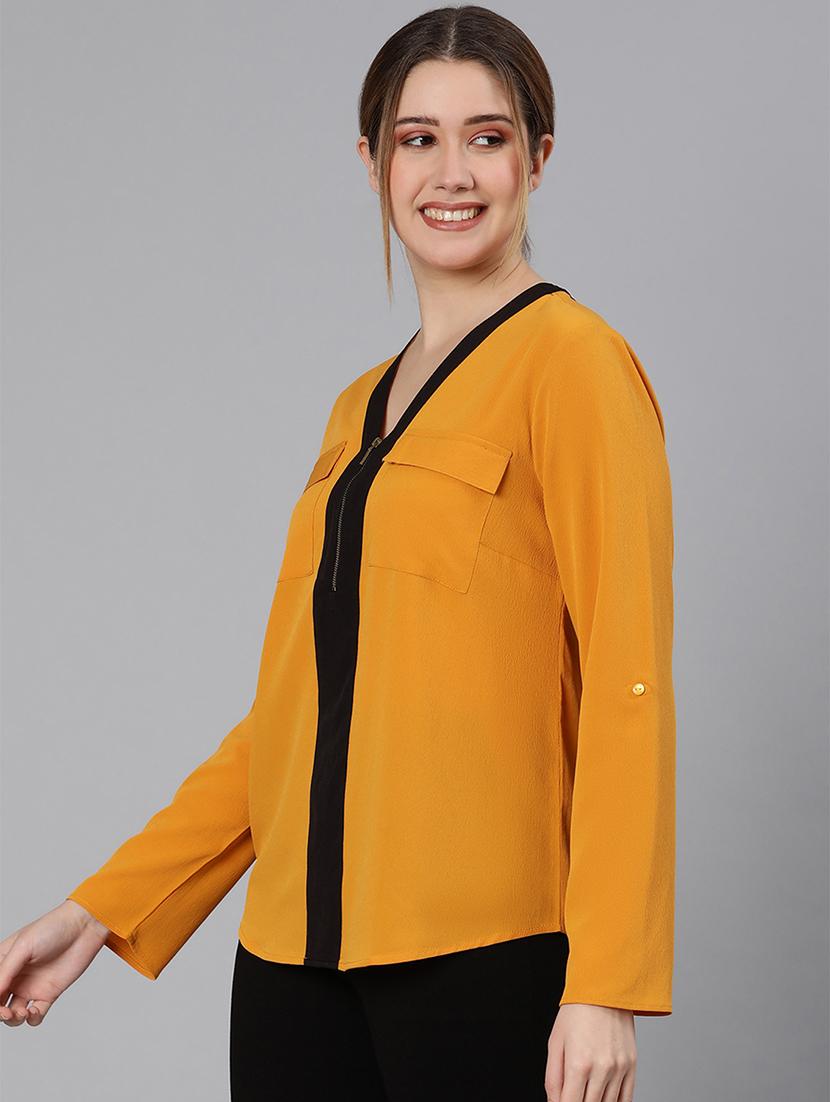 v-neck contrast detail top - 18354446 - Standard Image - 1