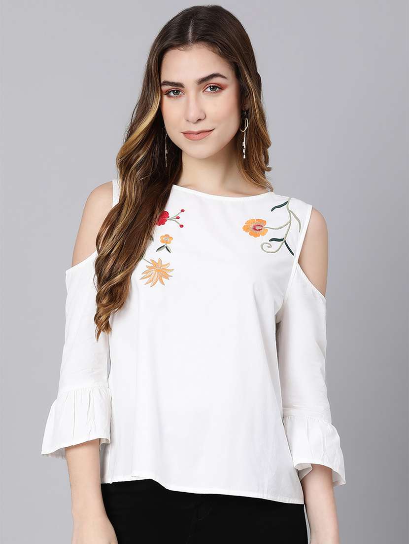 cold shoulder embroidered detail top - 18354450 -  Zoom Image - 0
