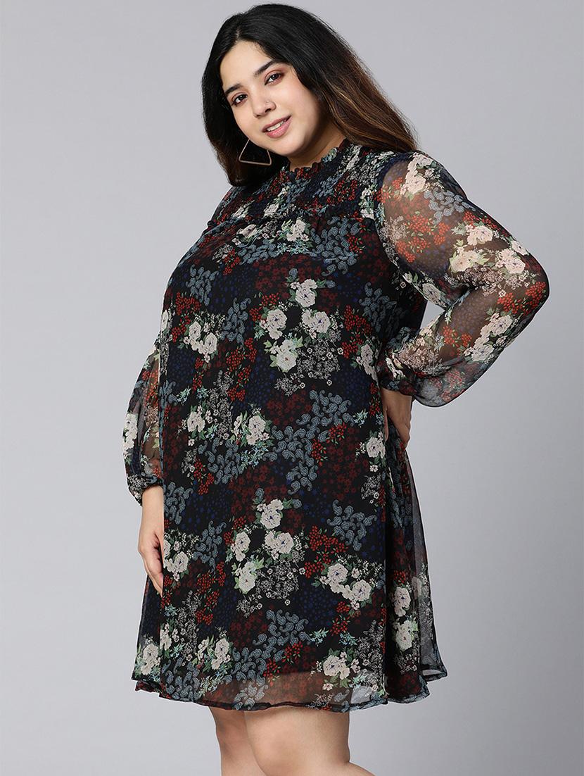 long sleeved floral a-line dress - 18354492 - Standard Image - 1
