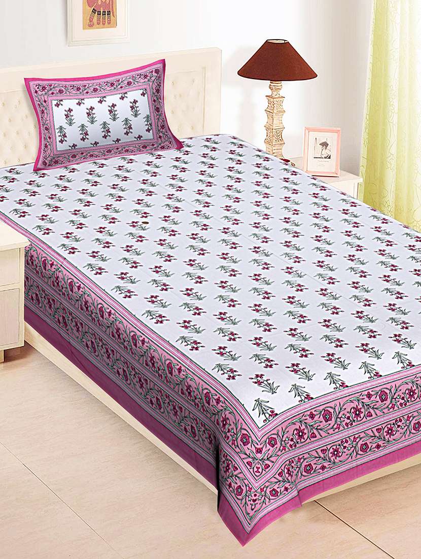texstylehome pure cotton 280 tc jaipuri print single bedsheet with pillow cover