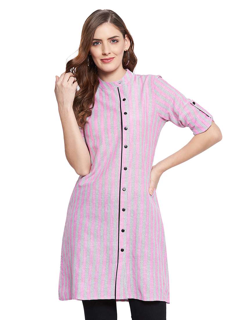 mandarin neck striped a-line tunic