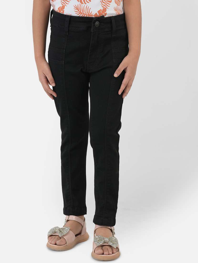 girls solid black slim fit jeans