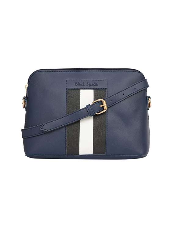 navy blue striped regular sling bag
