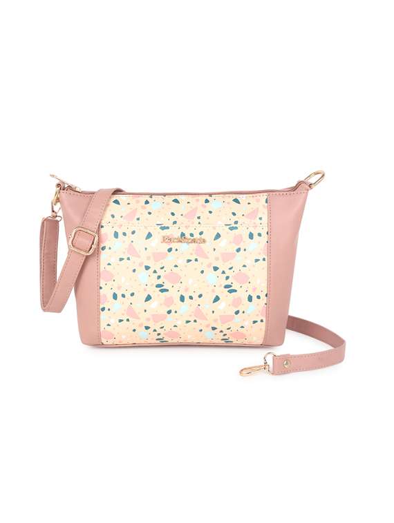 pink printed regular sling bag