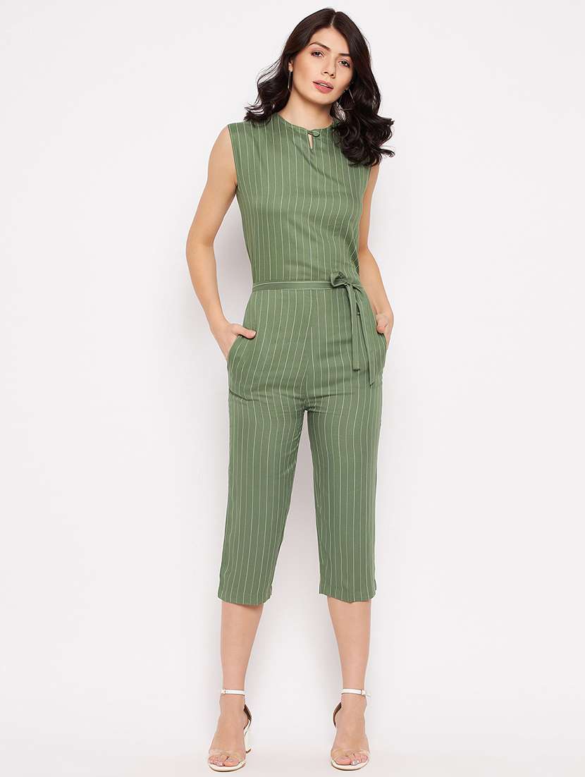 sleeveless striped knee length jumpsuit
