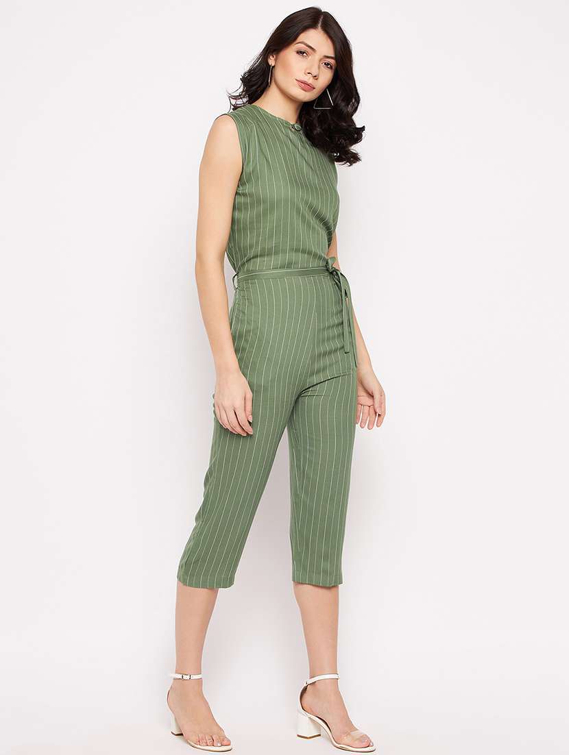 sleeveless striped knee length jumpsuit - 18356242 -  Standard Image - 1