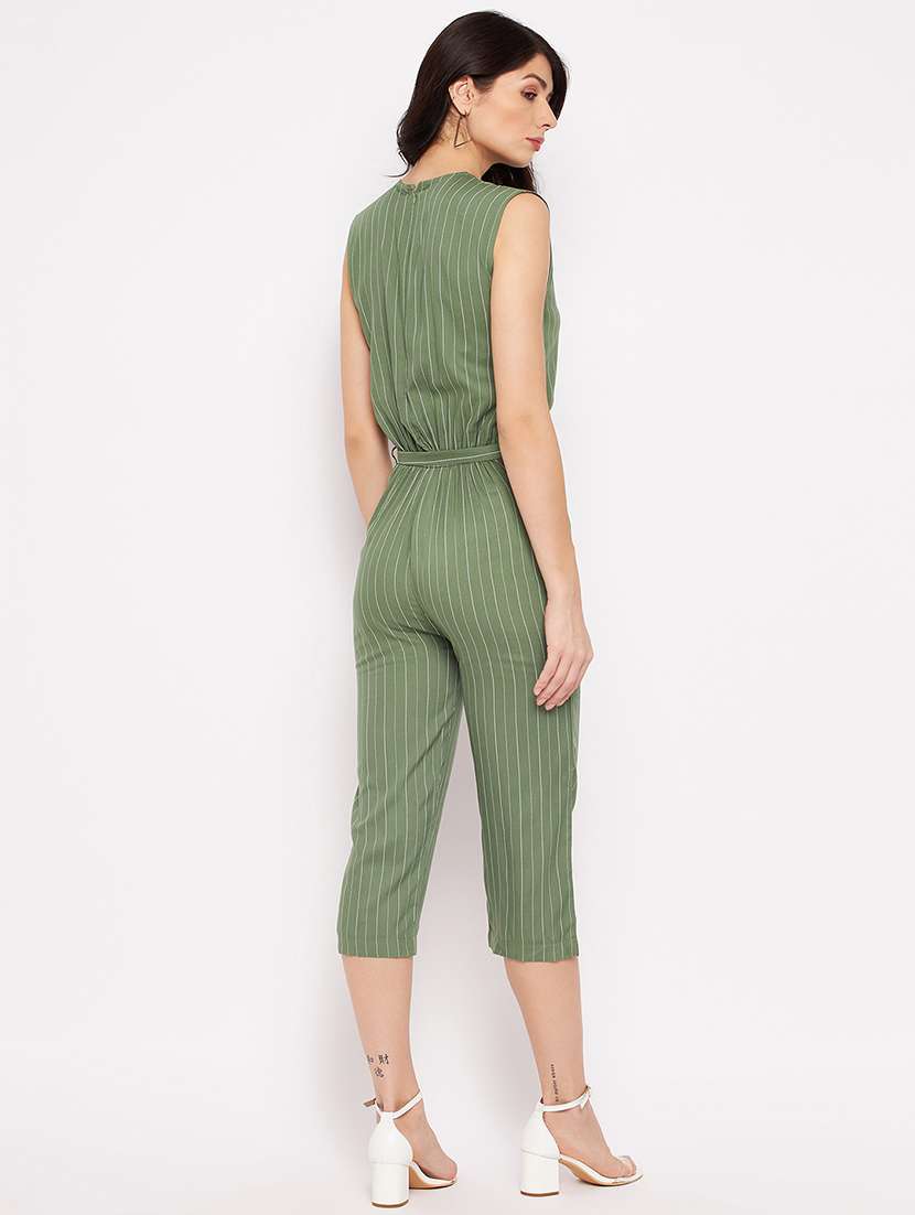 sleeveless striped knee length jumpsuit - 18356242 -  Standard Image - 4