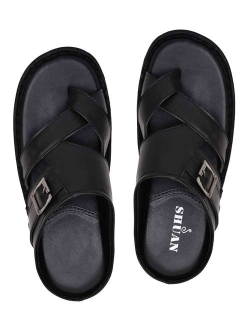 black slip on toe separator sandal
