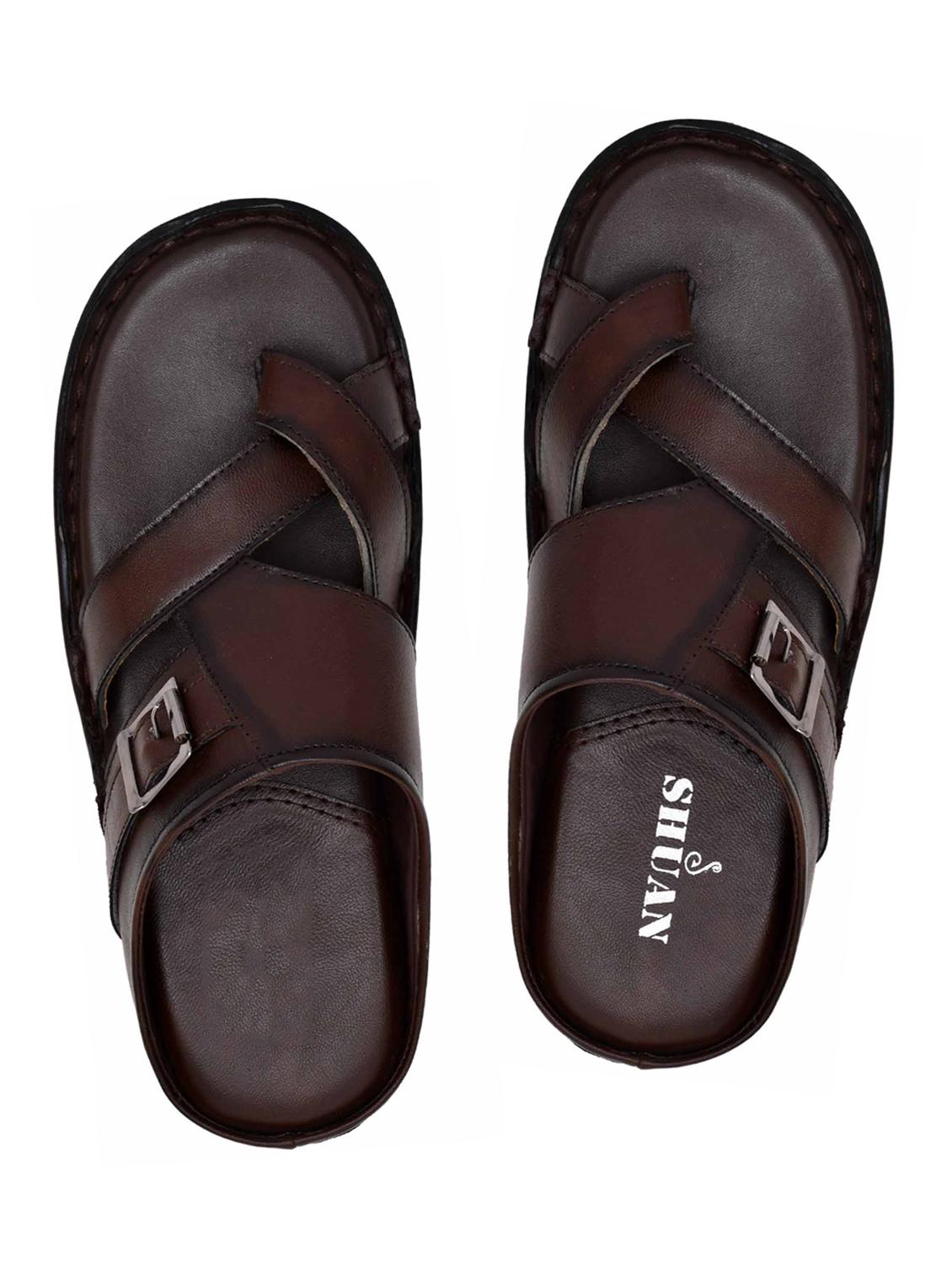 brown leatherette slip on sandals - 18356344 -  Zoom Image - 0
