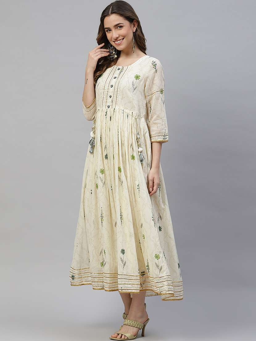 white cotton fit & flare gown - 18356597 -  Standard Image - 1