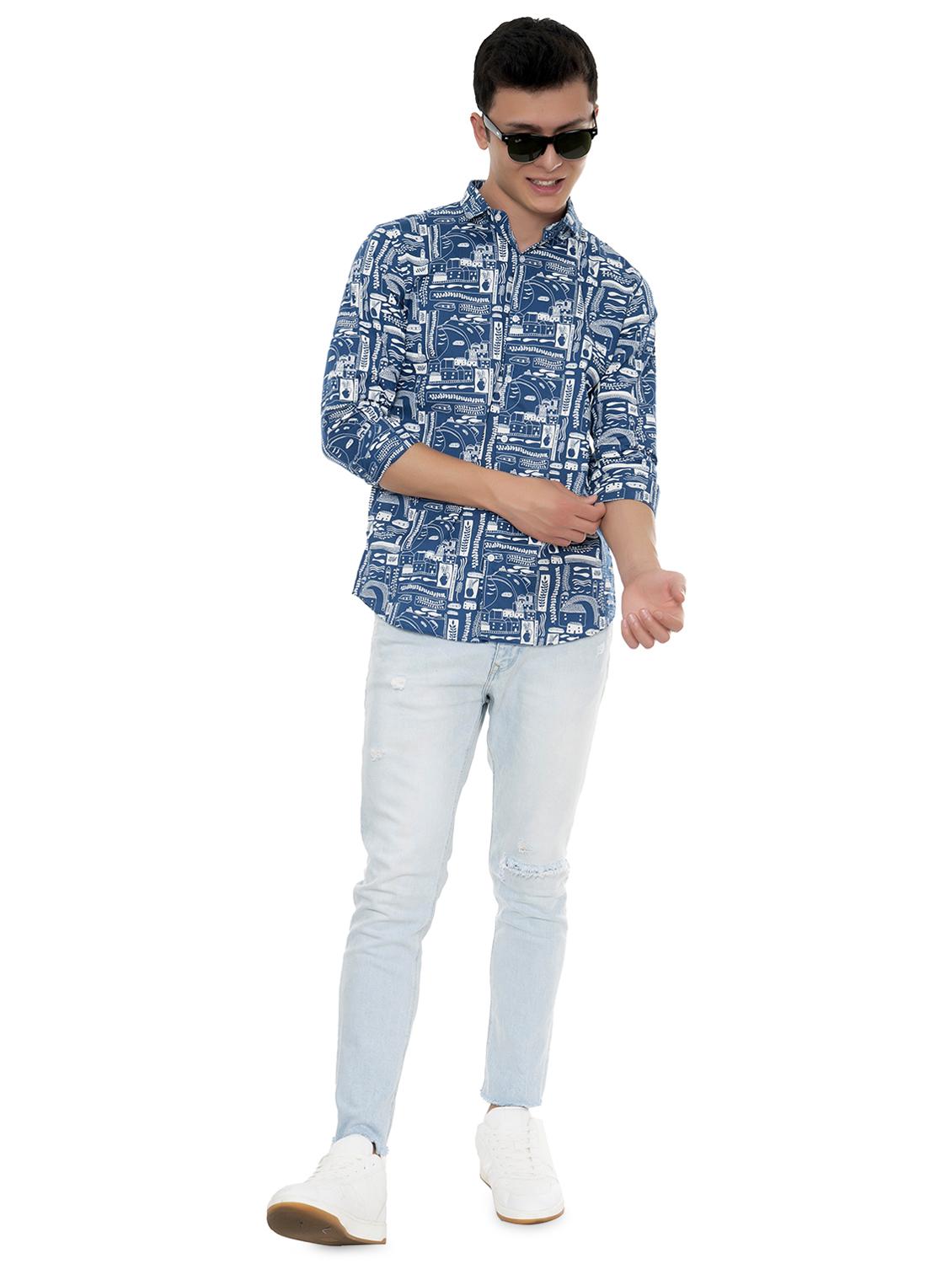 blue printed casual shirt - 18356703 - Standard Image - 4