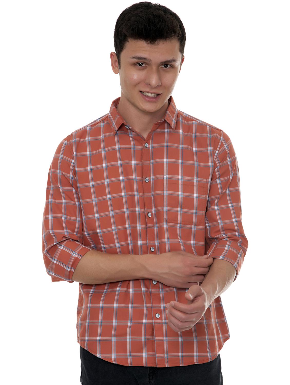 orange checkered casual shirt - 18356709 -  Standard Image - 1