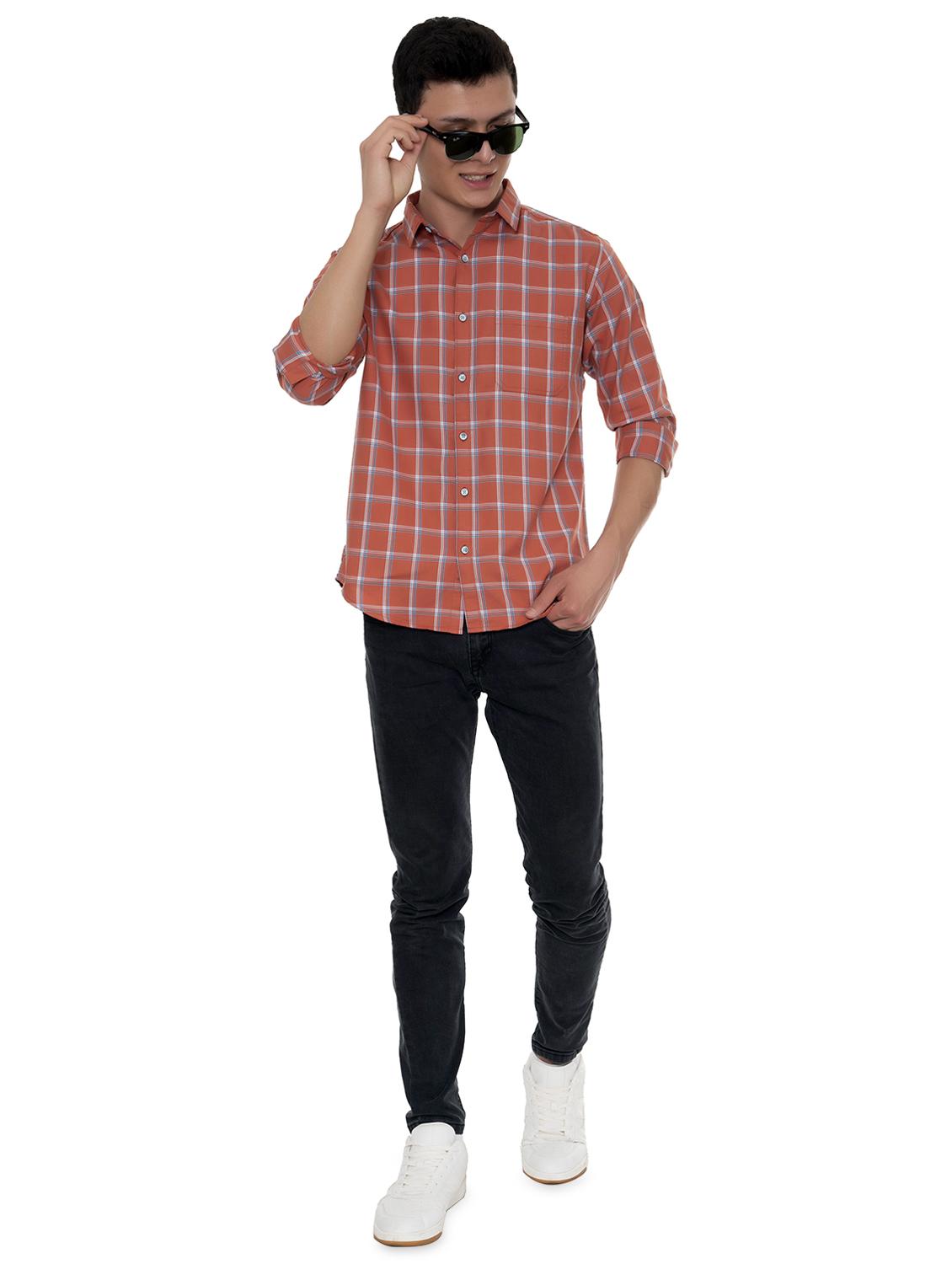 orange checkered casual shirt - 18356709 - Standard Image - 4