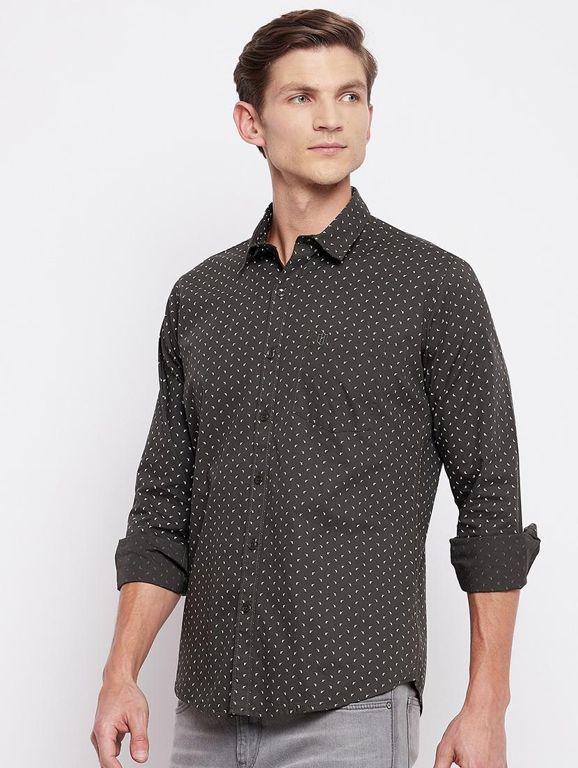 olive-green printed casual shirt - 18356810 - Standard Image - 1