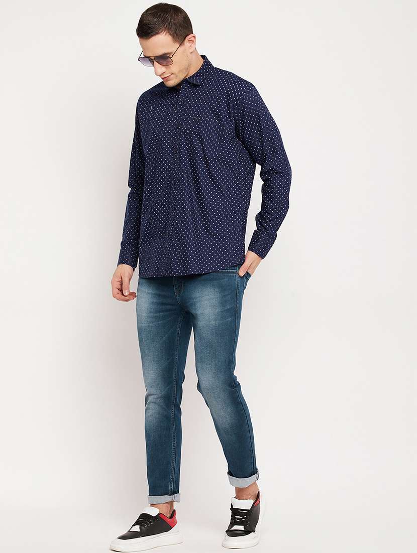 navy blue printed casual shirt - 18356817 -  Standard Image - 4