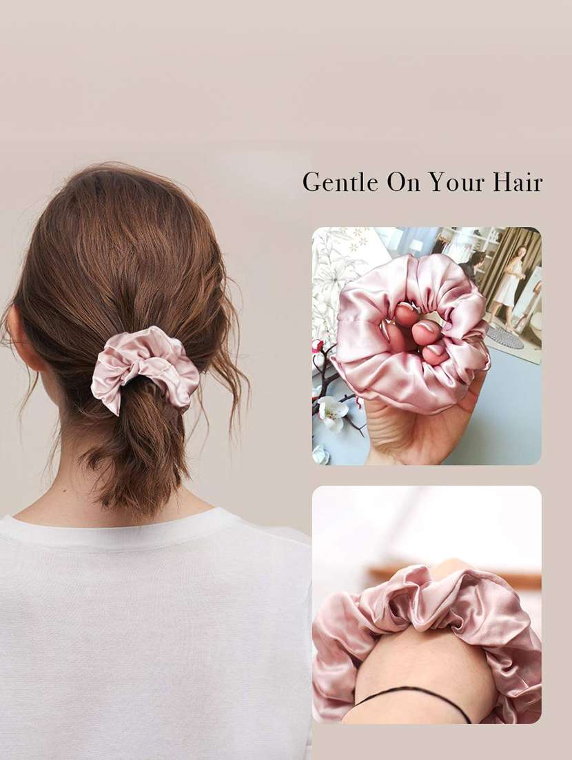 silk scrunchies hair band ponytail ties for women & girls (assorted 3 colors pack) - 18357171 -  Standard Image - 1