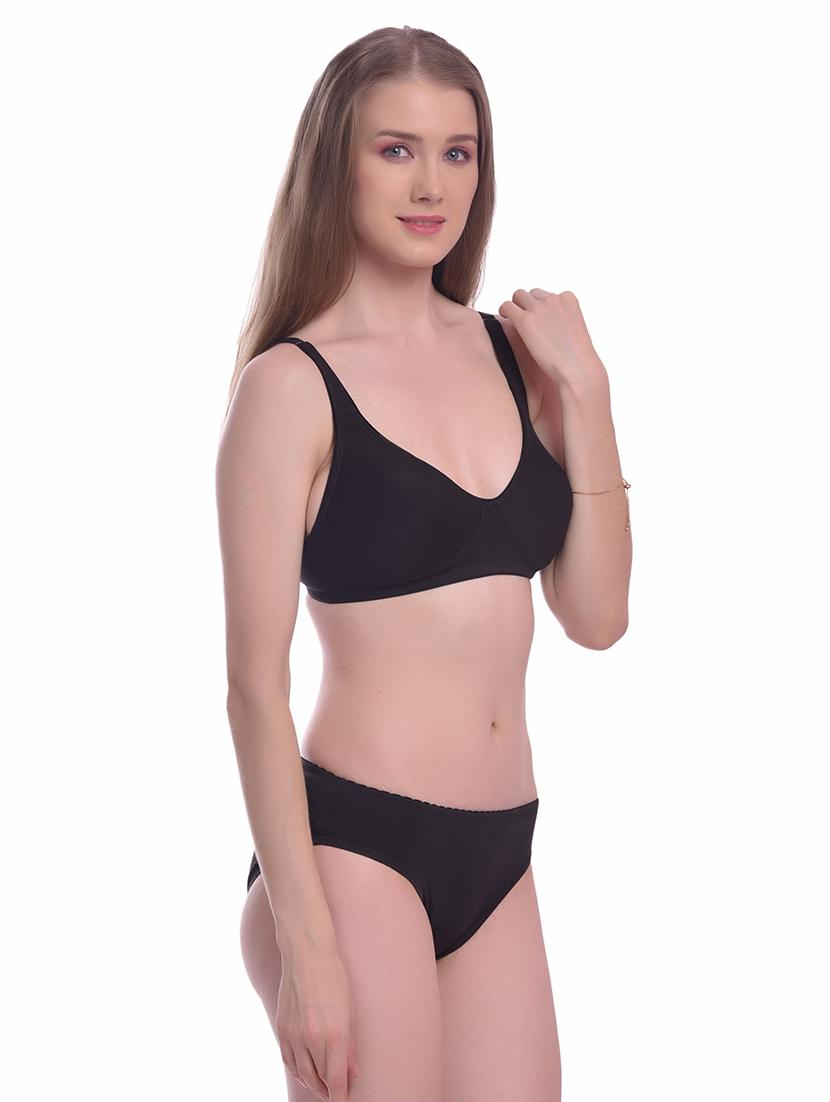 black solid bra and panty set - 18357313 - Standard Image - 1