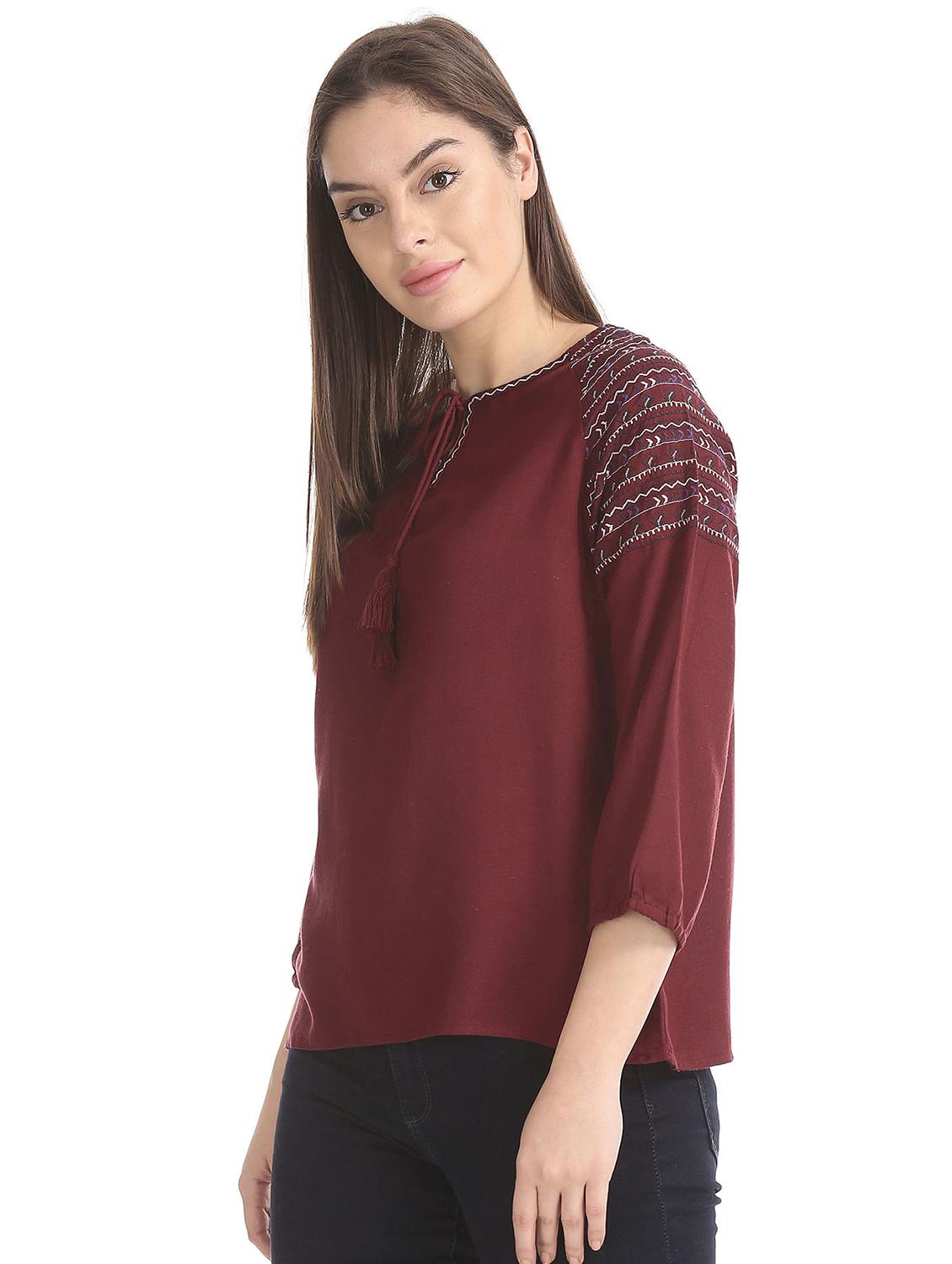 women's straight tie-up neck top - 18357390 - Standard Image - 1