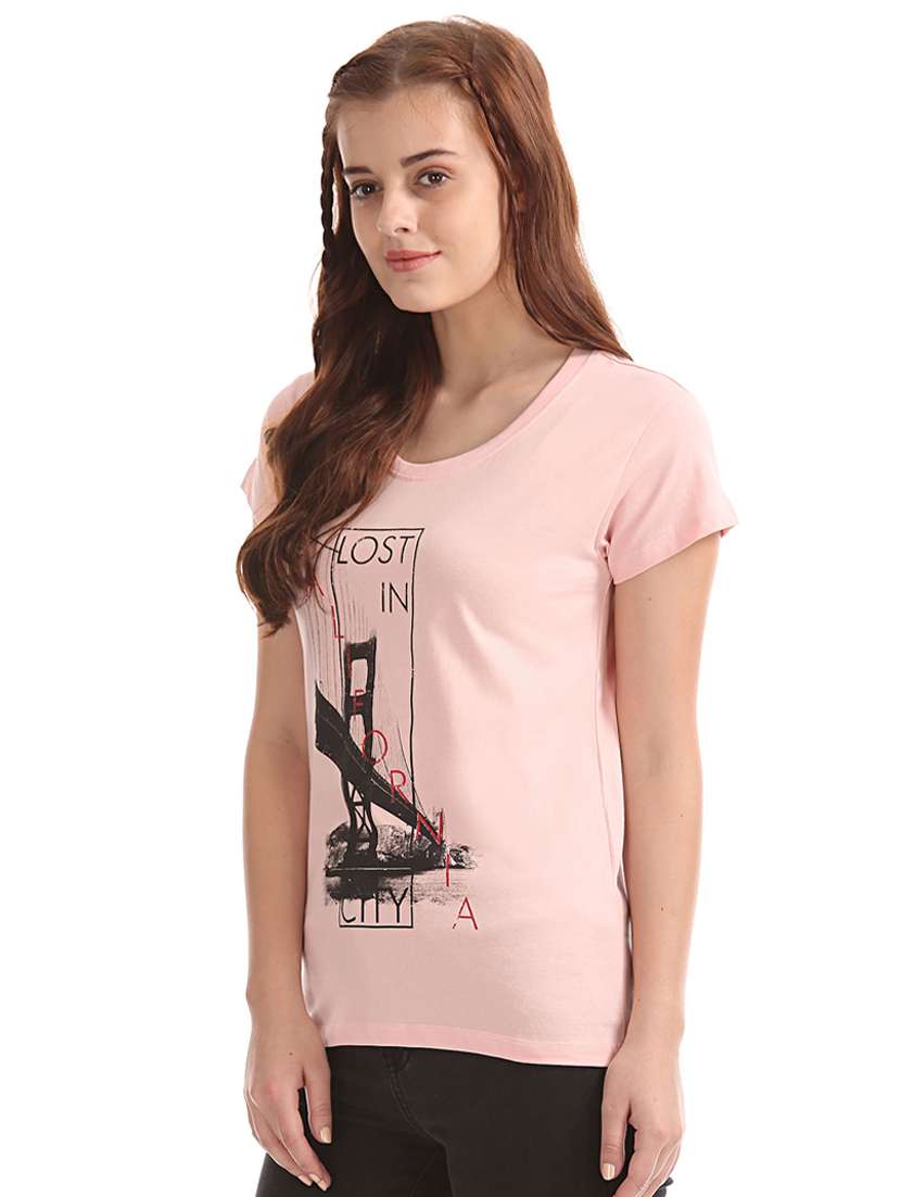 women's front print round neck t-shirt - 18358088 - Standard Image - 1