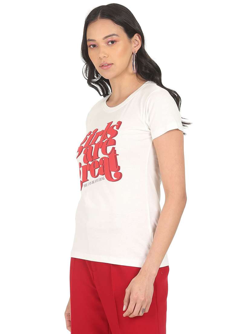 women's chest print round neck t-shirt
