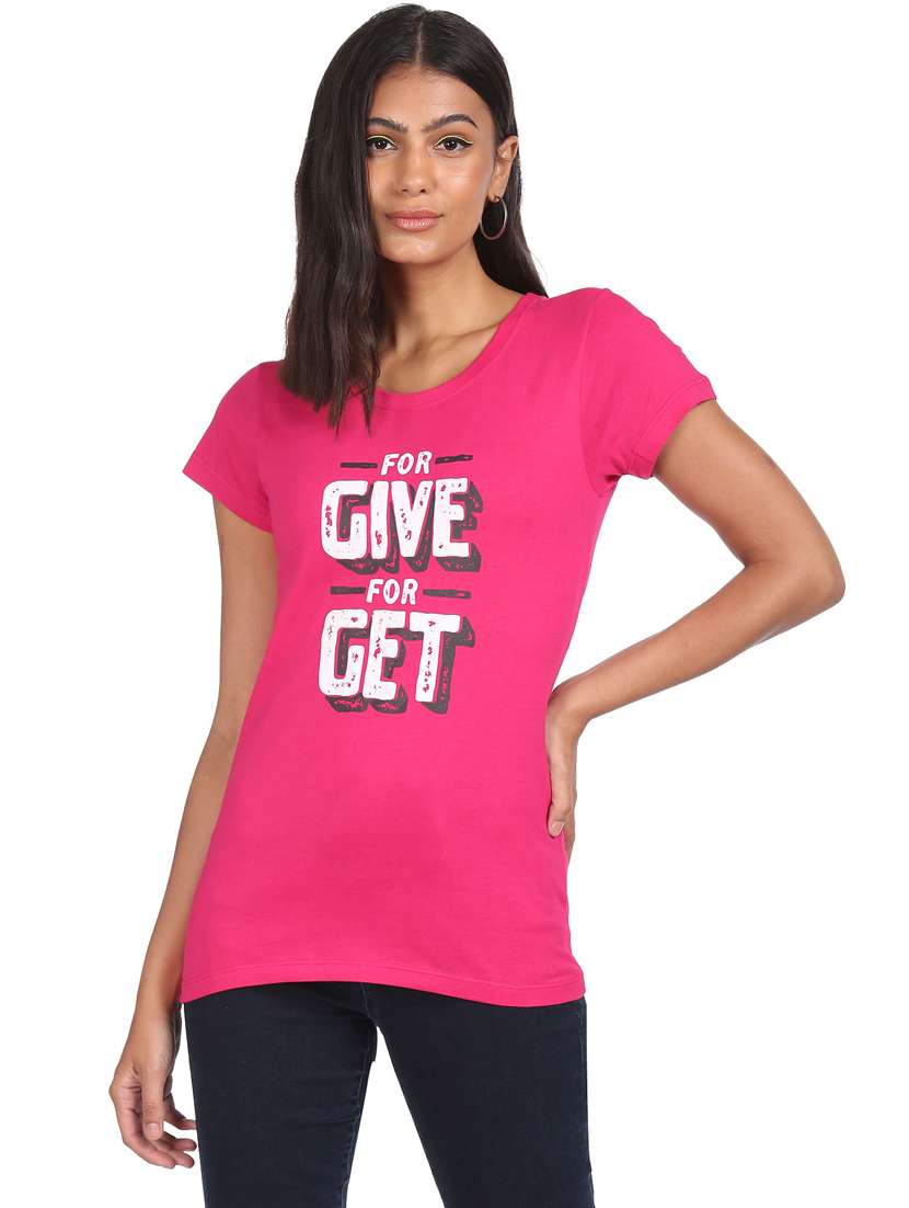 women's chest print round neck t-shirt