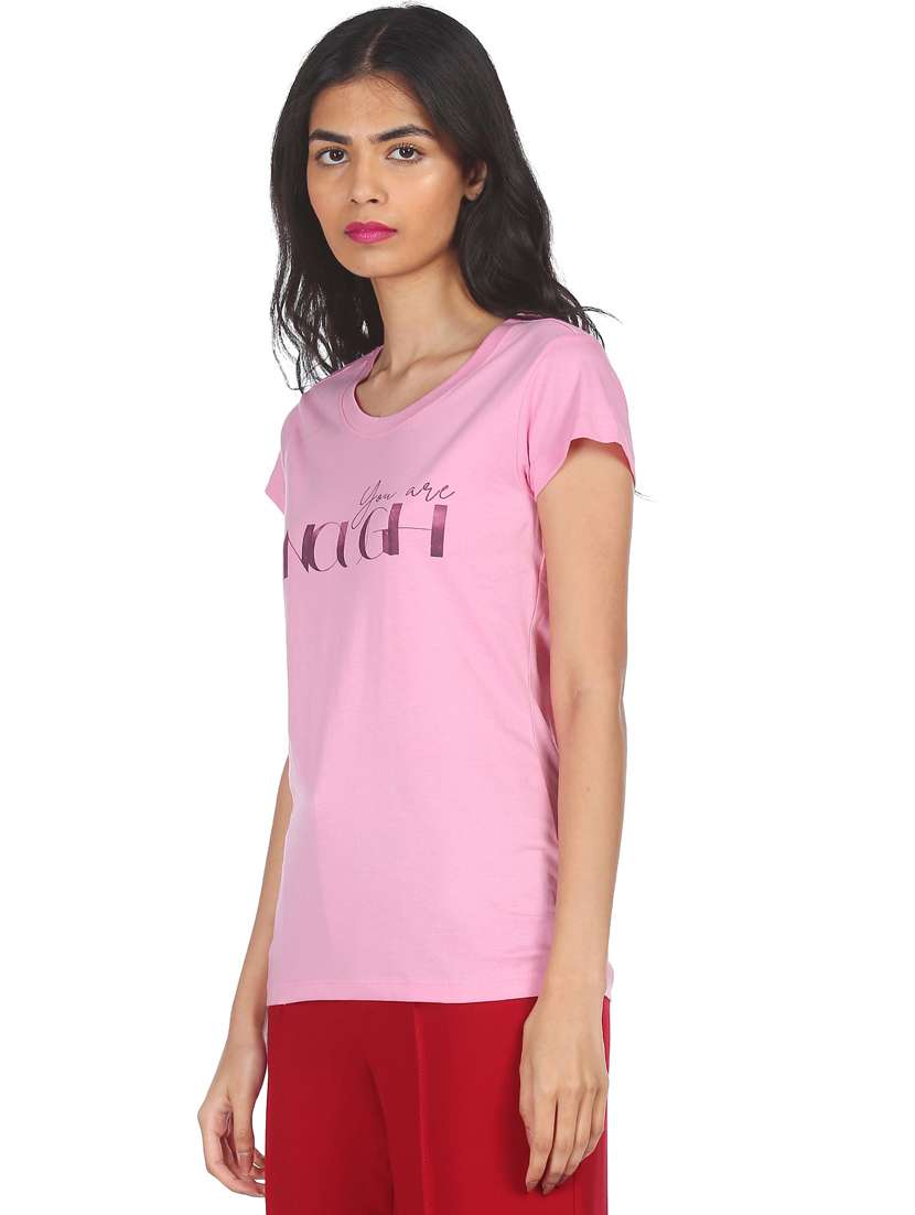 women's chest print round neck t-shirt