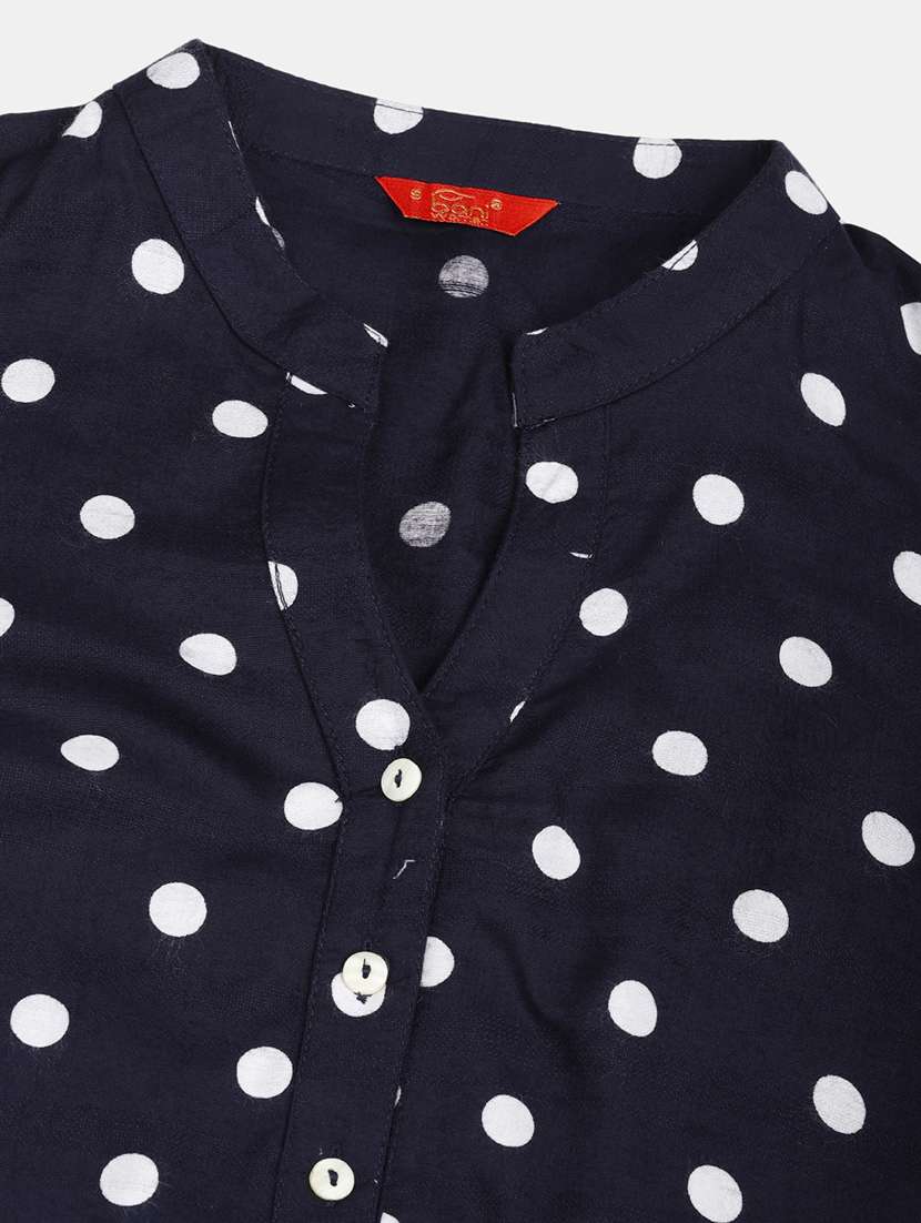 navy printed straight kurta - 18359311 -  Standard Image - 4