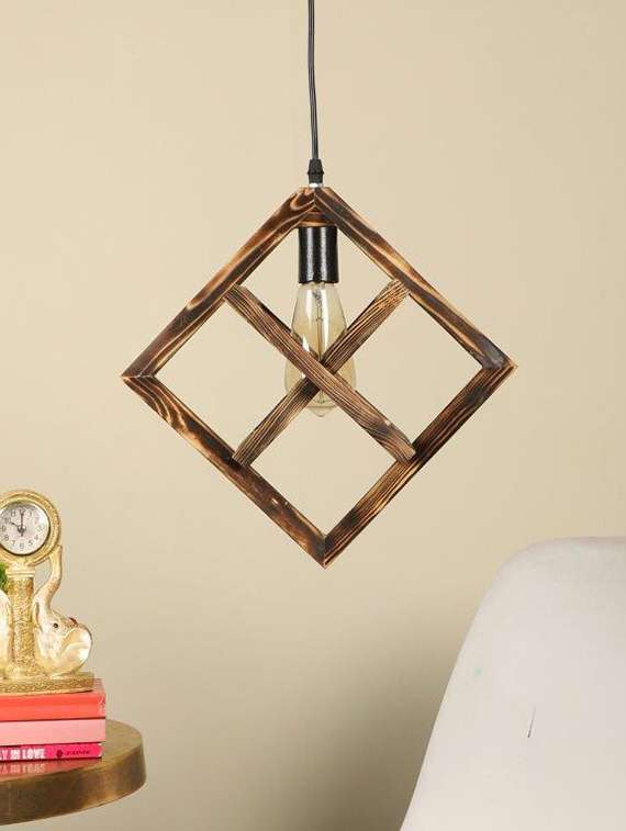 feather brown wood hanging lights - bulb not included