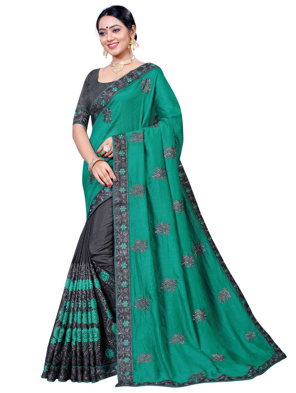 women's solid with work multi colored saree