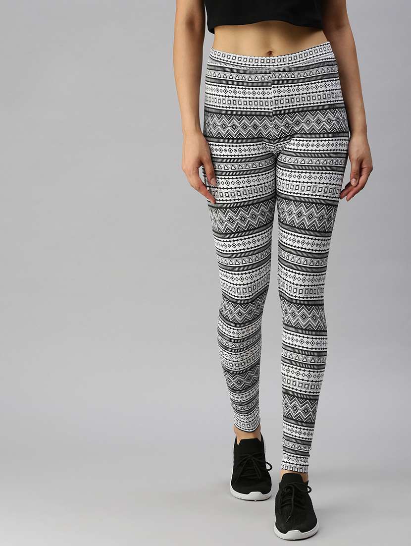 white printed ankle length active wear tights