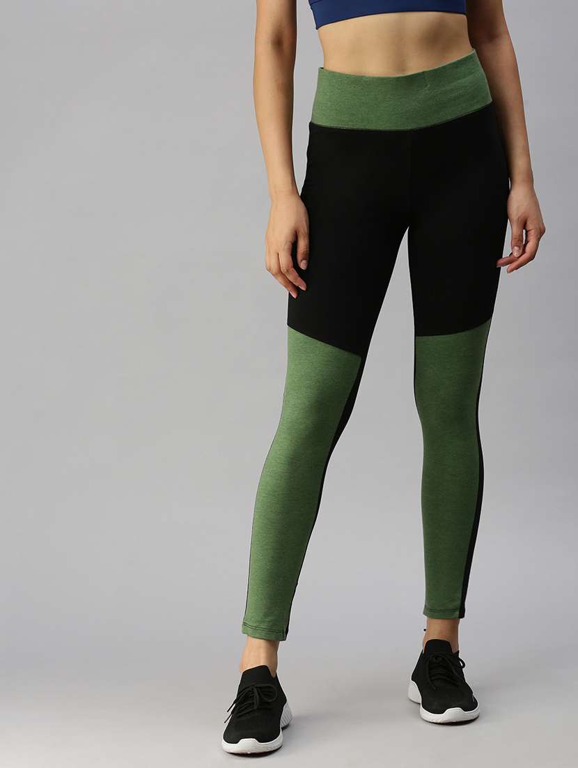 color block ankle length active wear tights