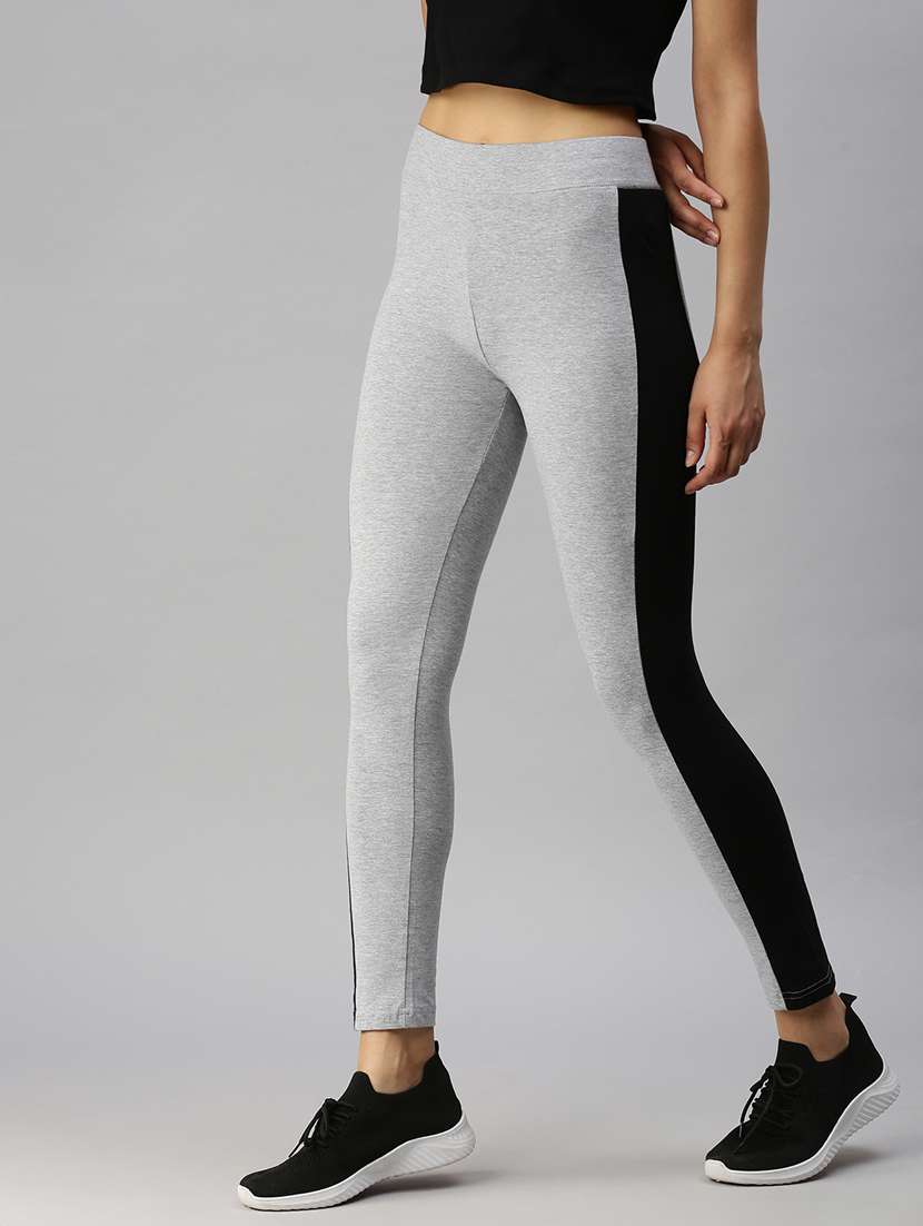 grey color block ankle length tights - 18360096 -  Standard Image - 1
