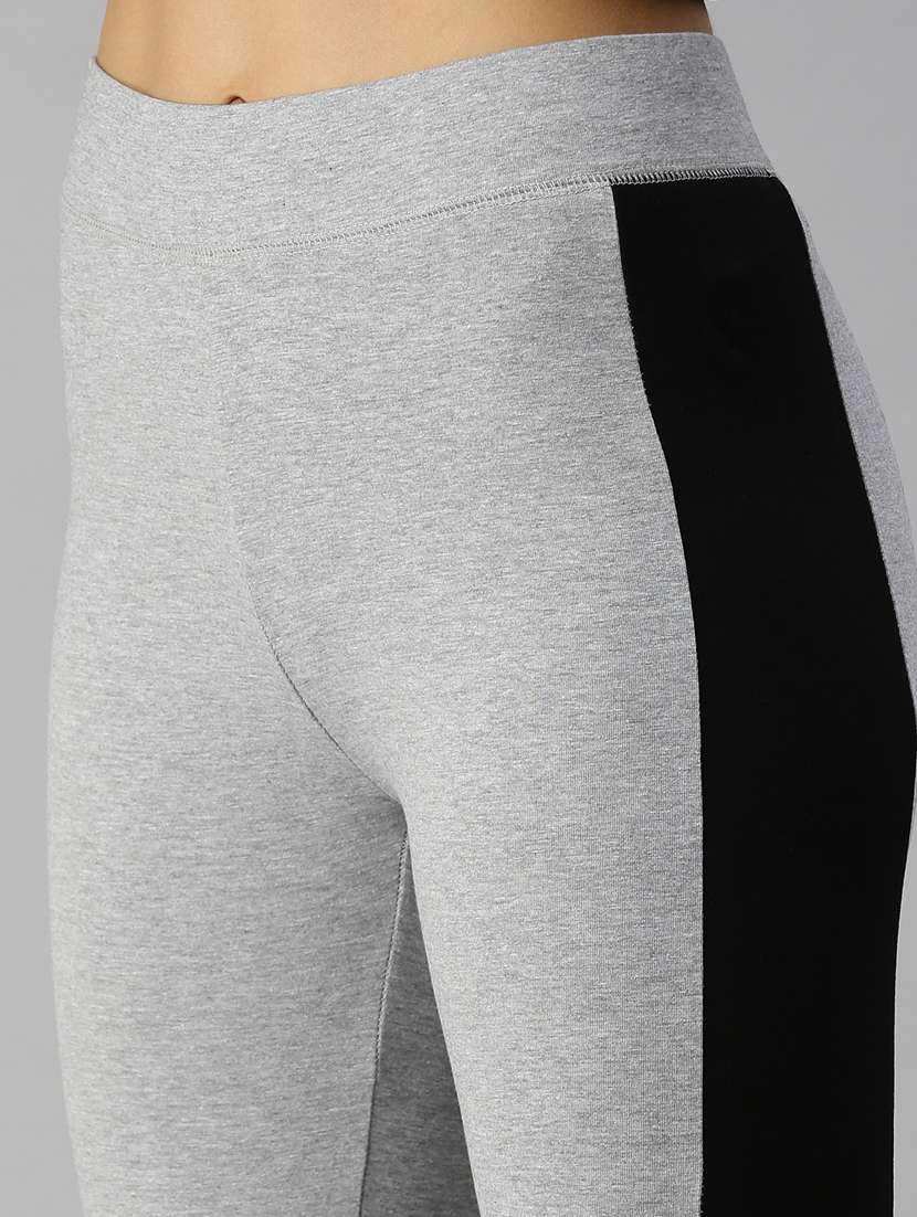grey color block ankle length tights - 18360096 -  Standard Image - 4